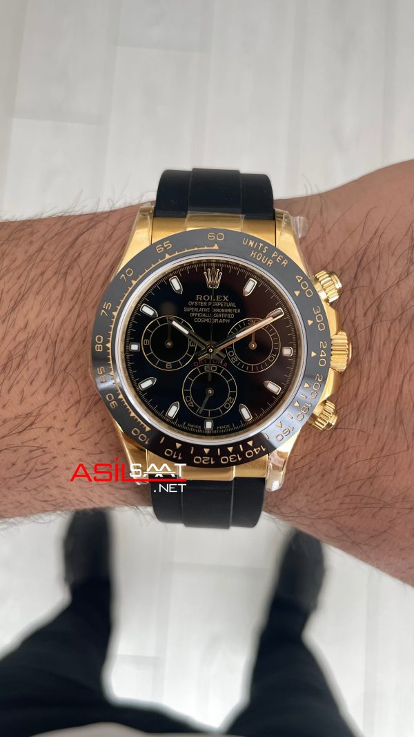 Rolex Daytona Cosmograph 116518 Siyah Gold Oysterflex 40mm Swiss ETA Saat Rolex Daytona Cosmograph 116518 Siyah Gold Oysterflex 40mm Swiss ETA Saat