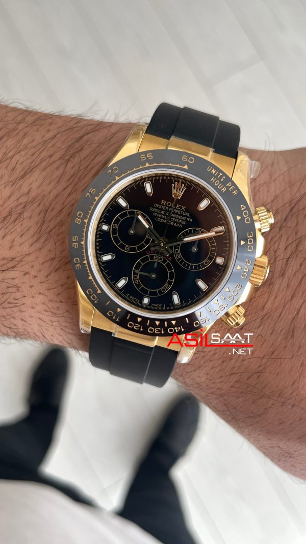 Rolex Daytona Cosmograph 116518 Siyah Gold Oysterflex 40mm Swiss ETA Saat Rolex Daytona Cosmograph 116518 Siyah Gold Oysterflex 40mm Swiss ETA Saat