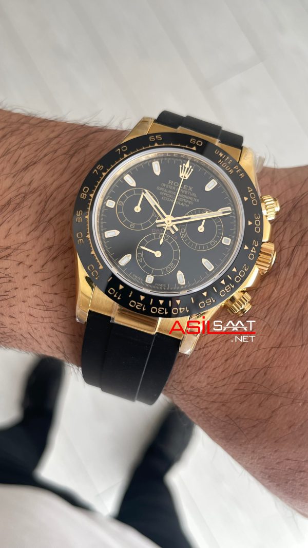 Rolex Daytona Cosmograph 116518 Siyah Gold Oysterflex 40mm Swiss ETA Saat Rolex Daytona Cosmograph 116518 Siyah Gold Oysterflex 40mm Swiss ETA Saat