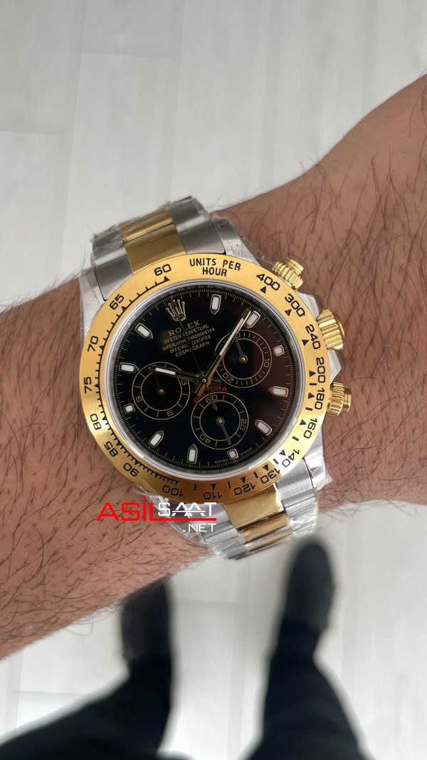 Rolex Daytona Cosmograph 116503 Siyah 40mm Two Tone Gold Swiss ETA Saat Rolex Daytona Cosmograph 116503 Siyah 40mm Two Tone Gold Swiss ETA Saat