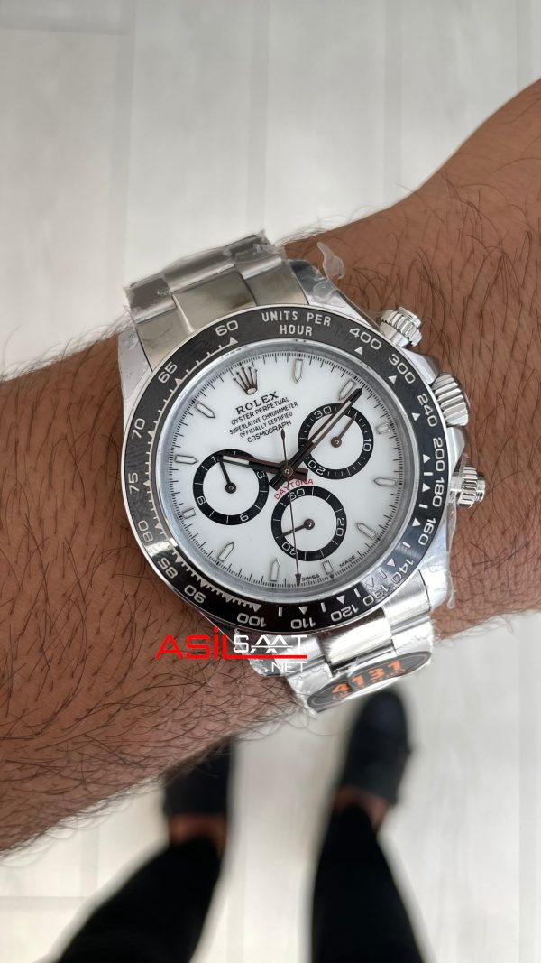 Rolex Daytona Panda 126500LN Beyaz Kadran 40mm 4131 Super Clone Swiss ETA Saat QF Factory Rolex Daytona Panda 126500LN Beyaz Kadran 40mm 4131 Super Clone Swiss ETA Saat QF Factory