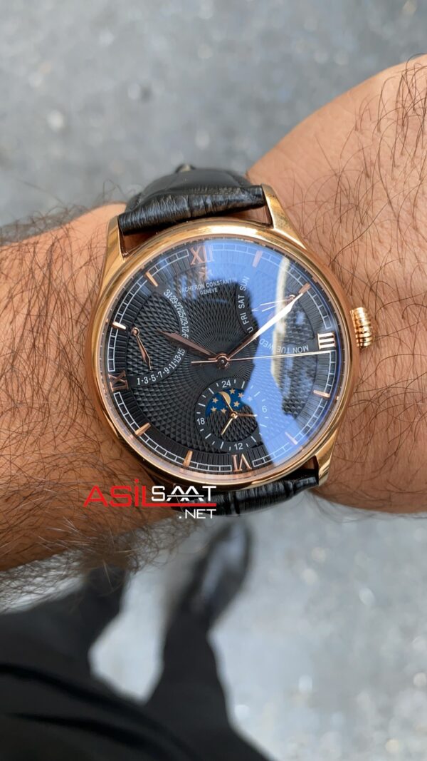 Vacheron Constantin Moonphase Rose Siyah Kadran Deri Kordon Vacheron Constantin Moonphase Rose Siyah Kadran Deri Kordon