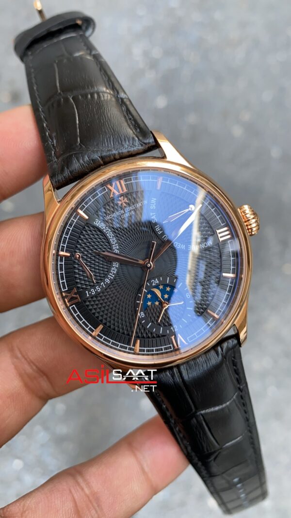 Vacheron Constantin Moonphase Rose Siyah Kadran Deri Kordon Vacheron Constantin Moonphase Rose Siyah Kadran Deri Kordon