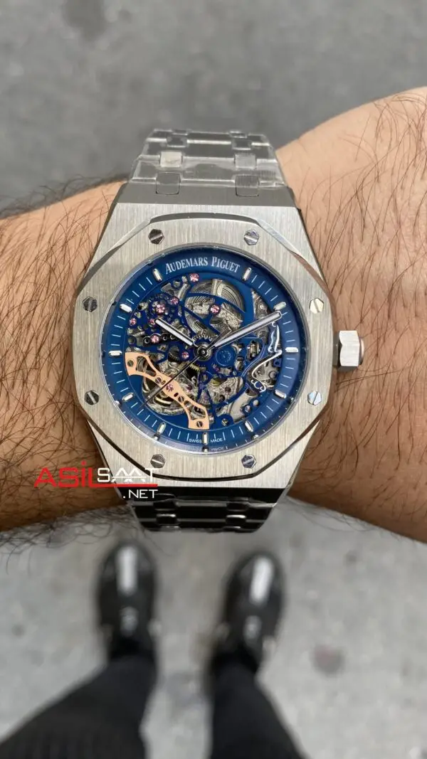 Audemars Piguet Royal Oak Skeleton 41 mm Mavi Kadran Replika Saat
