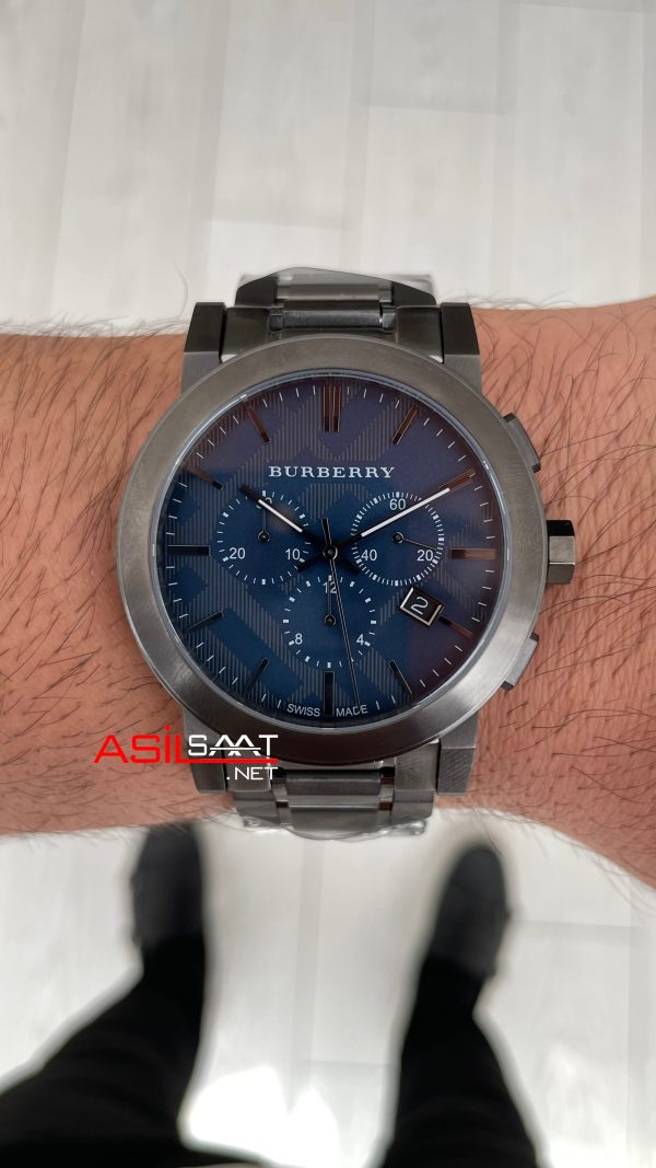 Burberry BU9365 The City Gunmetal Chronograph Mavi 42mm Replika Saat Burberry BU9365 The City Gunmetal Chronograph Mavi 42mm Replika Saat