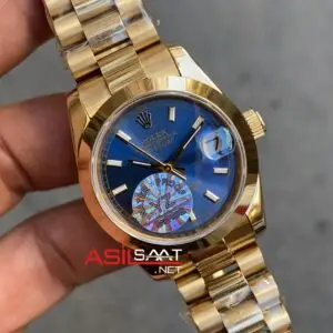 Rolex Datejust 31 mm Gold Mavi Kadın Saati 178248 President Blue İndex Dial Lady Replika Saat