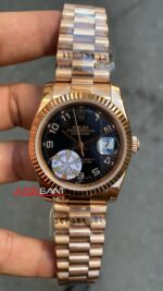 Rolex Datejust 36 mm Kadın Saati 118205 Everose Black Dial President Lady Rose Gold Replika Saat