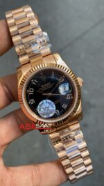Rolex Datejust 36 mm Kadın Saati 118205 Everose Black Dial President Lady Rose Gold Replika Saat