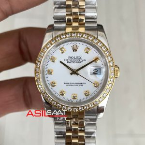 Rolex Datejust Beyaz Taşlı 126233 Jubilee 36mm White Diamond Lady Two Tone Gold Kadın Saati
