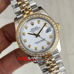 Rolex Datejust Beyaz Taşlı 126233 Jubilee 36mm White Diamond Lady Two Tone Gold Kadın Saati