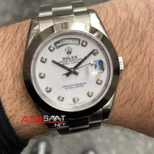 Rolex Day Date Diamond Beyaz Taşlı Kadran Replika Saat