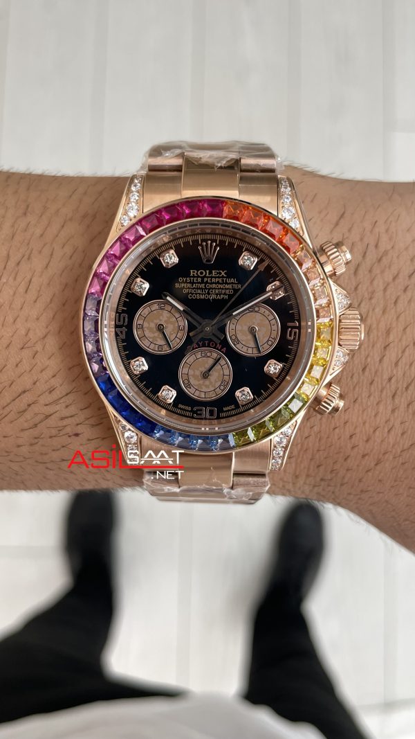 Rolex Daytona Rainbow 116595RBOW Rose 40mm Replika Saat Rolex Daytona Rainbow 116595RBOW Rose 40mm Replika Saat