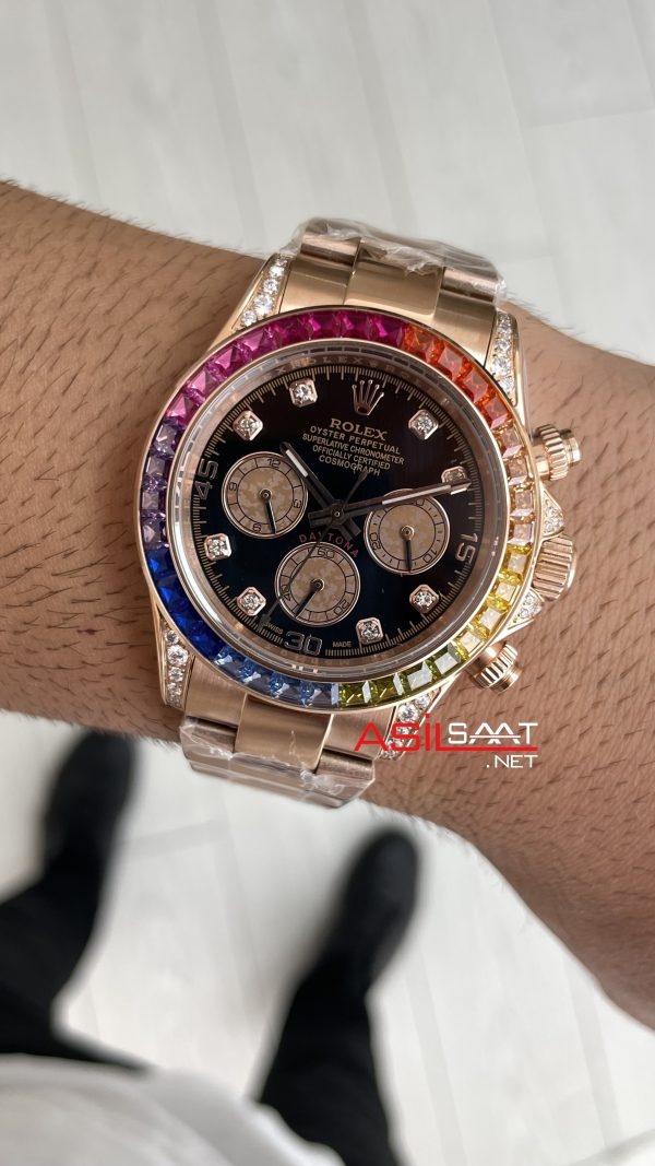 Rolex Daytona Rainbow 116595RBOW Rose 40mm Replika Saat Rolex Daytona Rainbow 116595RBOW Rose 40mm Replika Saat