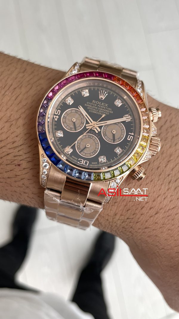 Rolex Daytona Rainbow 116595RBOW Rose 40mm Replika Saat Rolex Daytona Rainbow 116595RBOW Rose 40mm Replika Saat