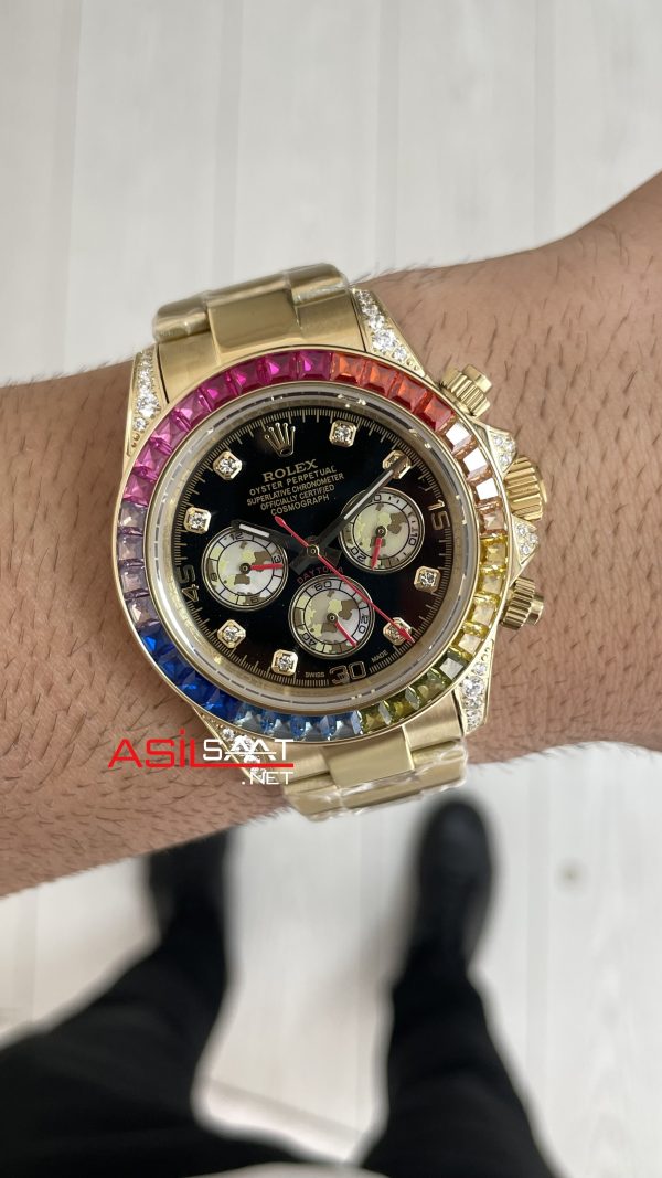 Rolex Daytona Rainbow 116598RBOW Gold 40mm Replika Saat Rolex Daytona Rainbow 116598RBOW Gold 40mm Replika Saat