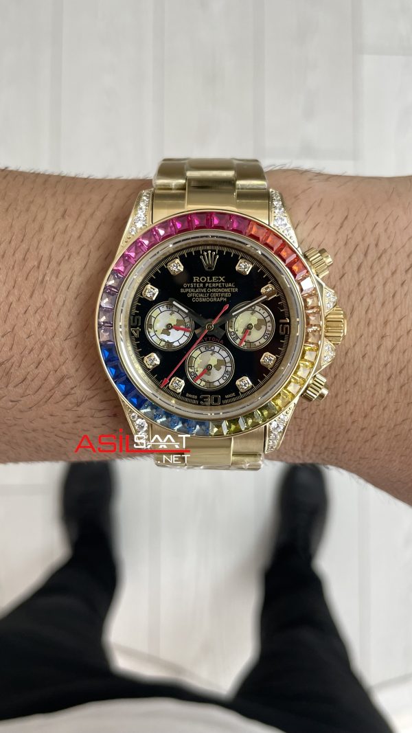 Rolex Daytona Rainbow 116598RBOW Gold 40mm Replika Saat Rolex Daytona Rainbow 116598RBOW Gold 40mm Replika Saat