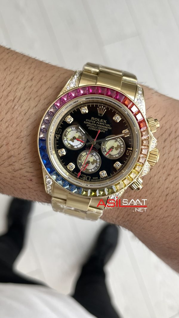 Rolex Daytona Rainbow 116598RBOW Gold 40mm Replika Saat Rolex Daytona Rainbow 116598RBOW Gold 40mm Replika Saat