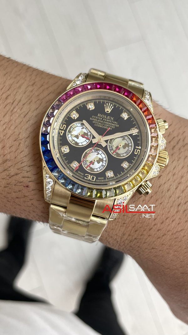 Rolex Daytona Rainbow 116598RBOW Gold 40mm Replika Saat Rolex Daytona Rainbow 116598RBOW Gold 40mm Replika Saat