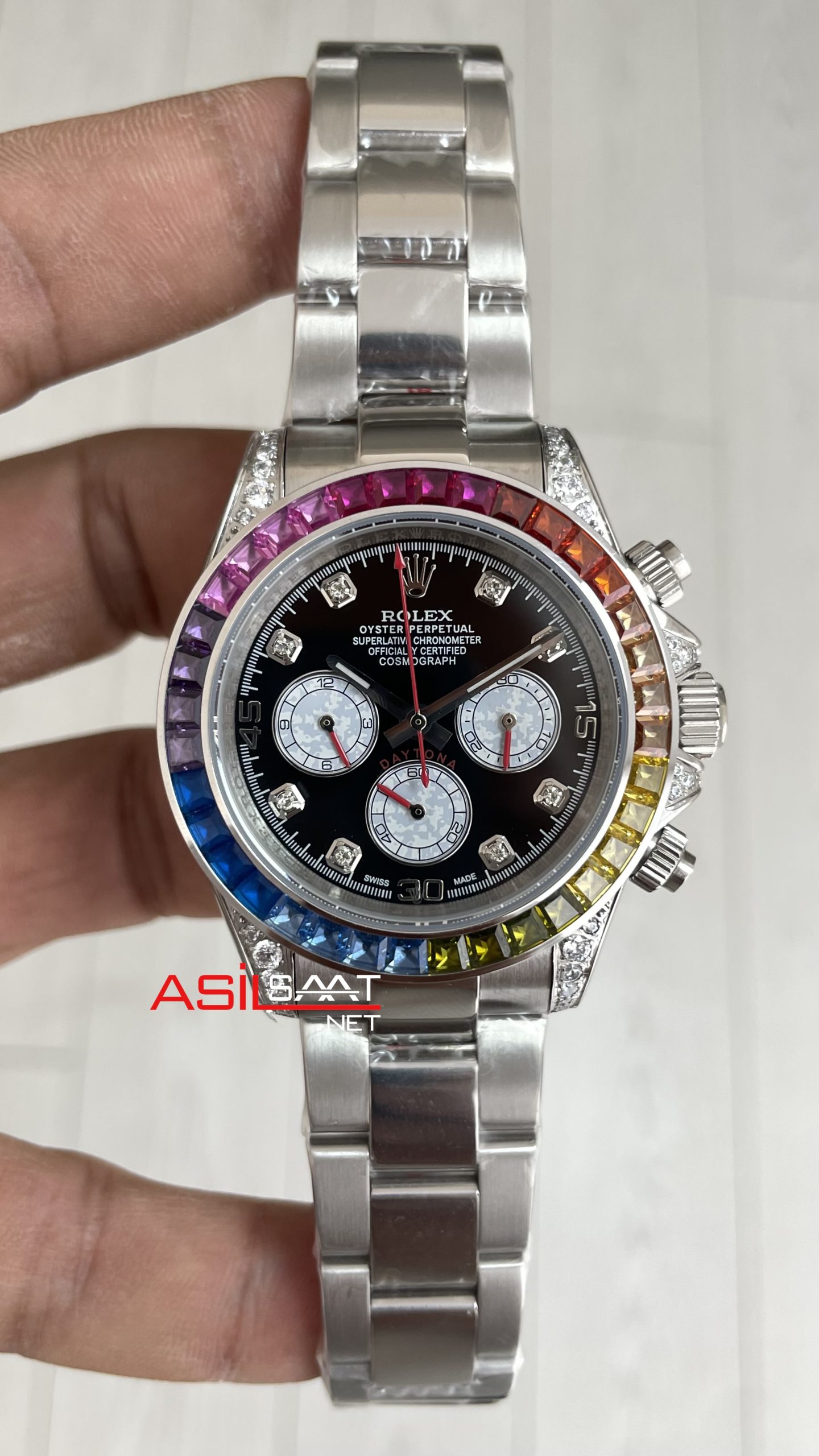 Rolex Daytona Rainbow 116599RBOW Silver 40mm Replika Saat Rolex Daytona Rainbow 116599RBOW Silver 40mm Replika Saat
