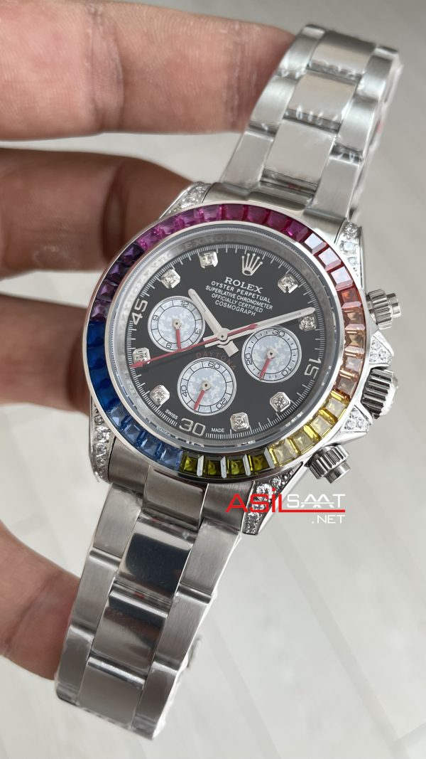 Rolex Daytona Rainbow 116599RBOW Silver 40mm Replika Saat Rolex Daytona Rainbow 116599RBOW Silver 40mm Replika Saat