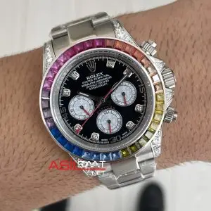 Rolex Daytona Rainbow 116599RBOW Silver 40mm Replika Saat