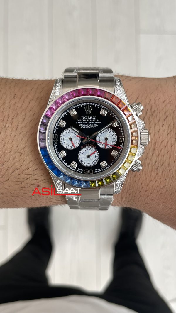Rolex Daytona Rainbow 116599RBOW Silver 40mm Replika Saat Rolex Daytona Rainbow 116599RBOW Silver 40mm Replika Saat