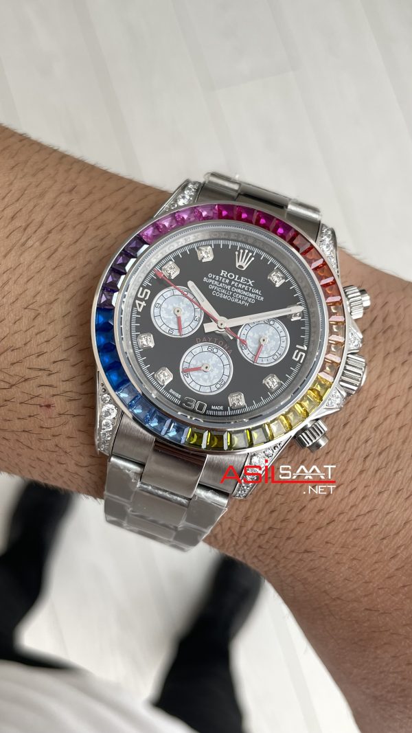 Rolex Daytona Rainbow 116599RBOW Silver 40mm Replika Saat Rolex Daytona Rainbow 116599RBOW Silver 40mm Replika Saat