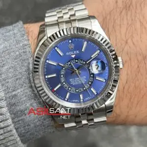 Rolex Sky Dweller Jubilee Mavi 326934 Silver 42 mm Replika Saat