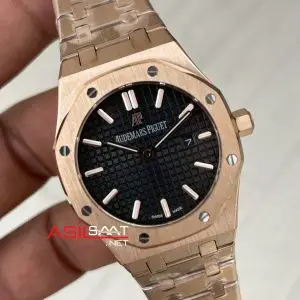 Audemars Piguet Royal Oak Lady Siyah Kadran 67650OR Rose 33mm Kadın Replika Saat