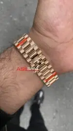 Rolex Day Date Chocolate Baget Diamond Dial Rose 40 mm Fluted Bezel 228235 Replika Saat