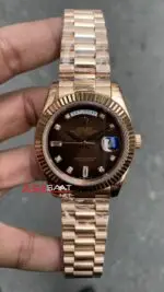 Rolex Day Date Çikolata Taşlı Kadran 40 mm Rose 228235 Replika Saat