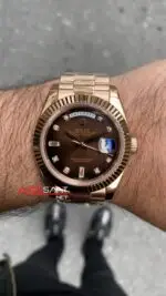 Rolex Day Date Çikolata Taşlı Kadran 40 mm Rose 228235 Replika Saat
