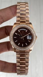 Rolex Day Date Chocolate 228235 President 40mm Rosegold Diamond Bezel Replika Saat
