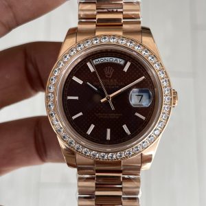 Rolex Day Date Chocolate 228235 President 40mm Rosegold Diamond Bezel Replika Saat