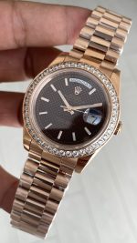 Rolex Day Date Chocolate 228235 President 40mm Rosegold Diamond Bezel Replika Saat
