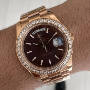 Rolex Day Date Chocolate 228235 President 40mm Rosegold Diamond Bezel Replika Saat