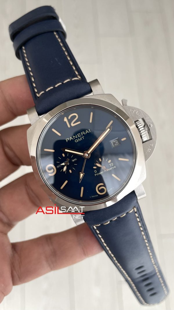Panerai Luminor GMT Due Power Reserve PAM00964 Mavi 45mm Silver Replika Saat