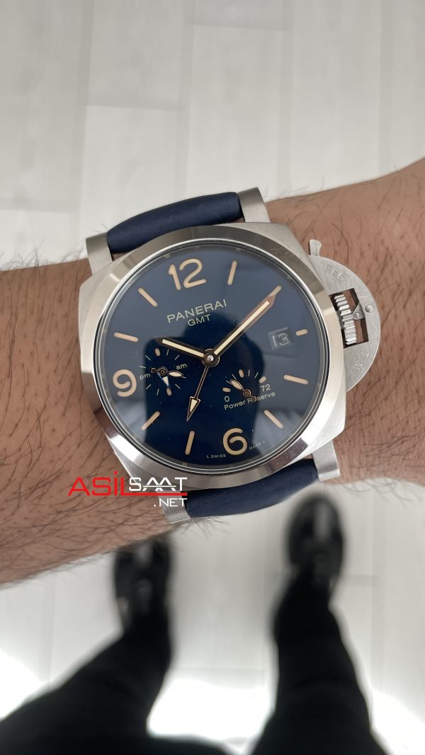 Panerai Luminor GMT Due Power Reserve PAM00964 Mavi 45mm Silver Replika Saat