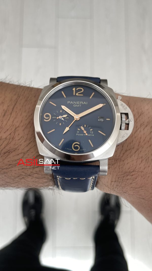 Panerai Luminor GMT Due Power Reserve PAM00964 Mavi 45mm Silver Replika Saat
