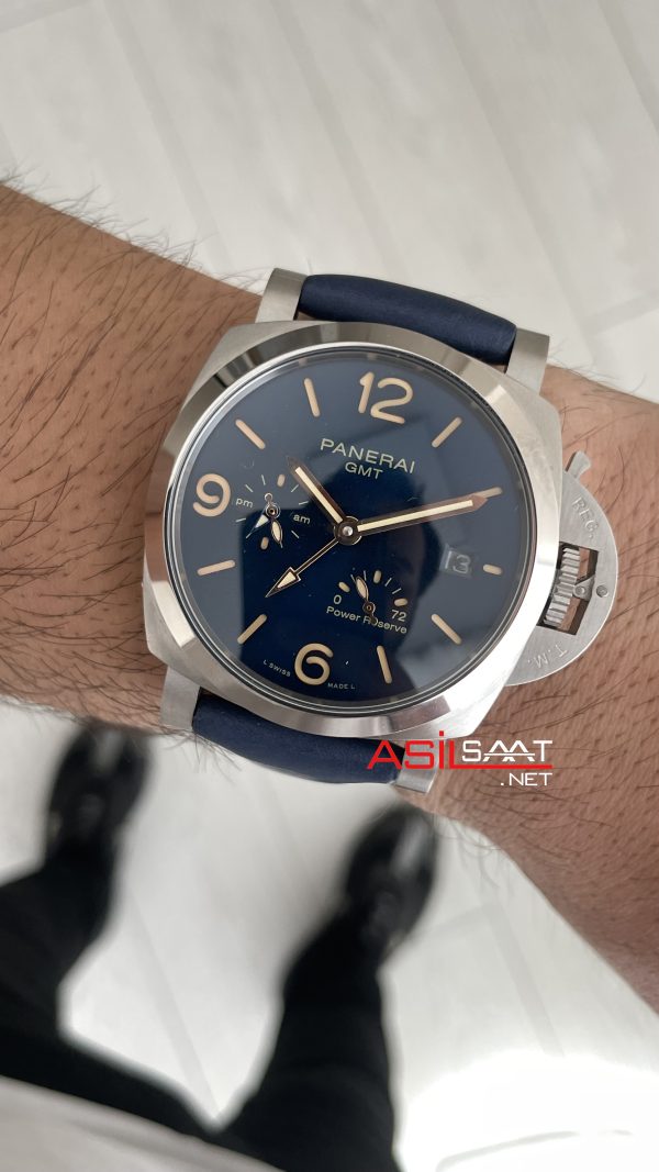 Panerai Luminor GMT Due Power Reserve PAM00964 Mavi 45mm Silver Replika Saat