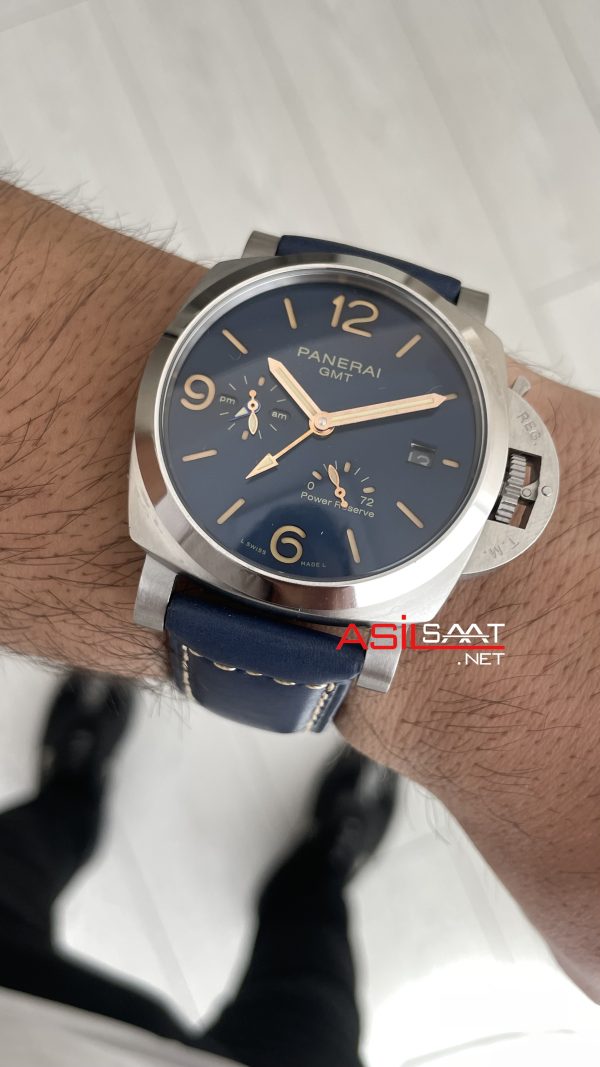 Panerai Luminor GMT Due Power Reserve PAM00964 Mavi 45mm Silver Replika Saat
