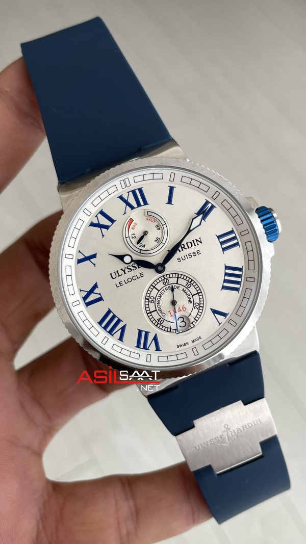 Ulysse Nardin Marine Chronometer Manufacture Beyaz Mavi Kadran 43mm Silver Replika Saat Ulysse Nardin Marine Chronometer Manufacture Beyaz Mavi Kadran 43mm Silver Replika Saat