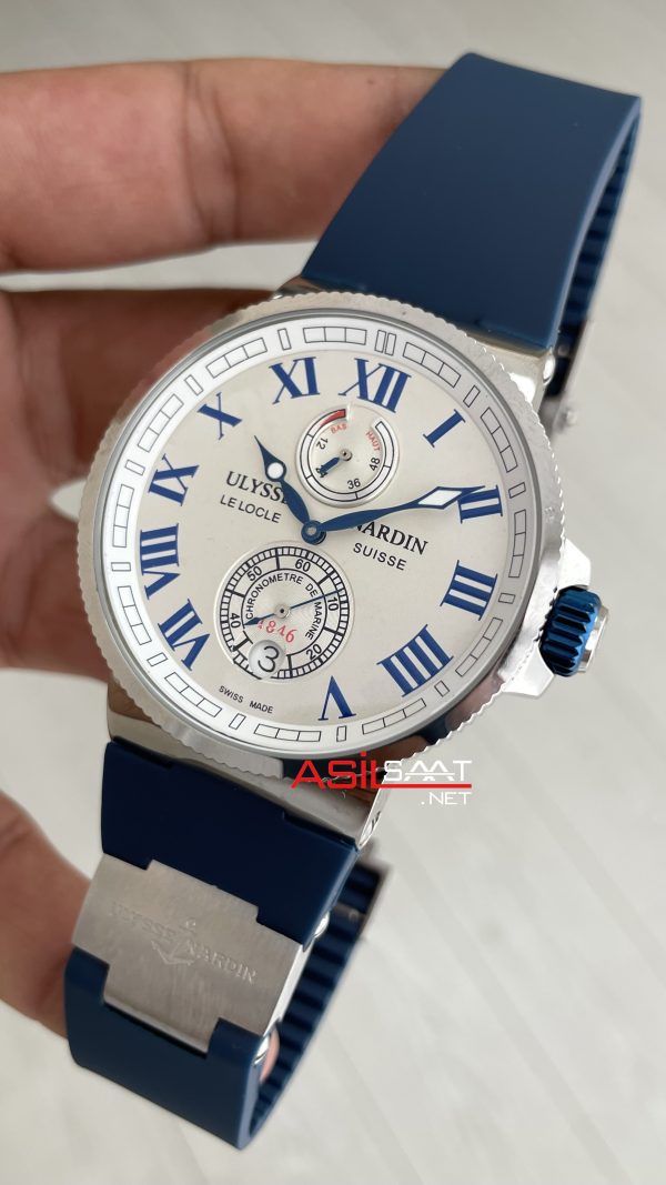 Ulysse Nardin Marine Chronometer Manufacture Beyaz Mavi Kadran 43mm Silver Replika Saat Ulysse Nardin Marine Chronometer Manufacture Beyaz Mavi Kadran 43mm Silver Replika Saat