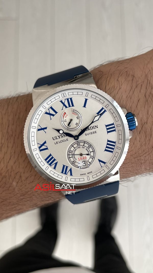 Ulysse Nardin Marine Chronometer Manufacture Beyaz Mavi Kadran 43mm Silver Replika Saat Ulysse Nardin Marine Chronometer Manufacture Beyaz Mavi Kadran 43mm Silver Replika Saat