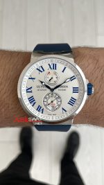 Ulysse Nardin Marine Chronometer Manufacture Beyaz Mavi Kadran 43mm Silver Replika Saat