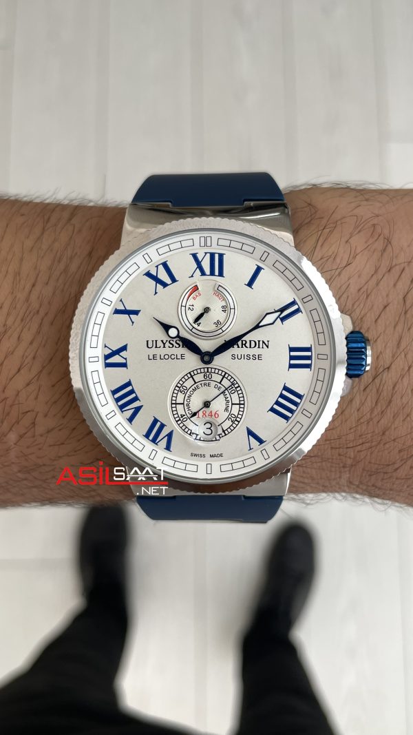 Ulysse Nardin Marine Chronometer Manufacture Beyaz Mavi Kadran 43mm Silver Replika Saat Ulysse Nardin Marine Chronometer Manufacture Beyaz Mavi Kadran 43mm Silver Replika Saat