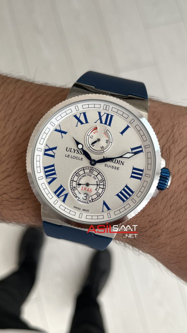 Ulysse Nardin Marine Chronometer Manufacture Beyaz Mavi Kadran 43mm Silver Replika Saat Ulysse Nardin Marine Chronometer Manufacture Beyaz Mavi Kadran 43mm Silver Replika Saat