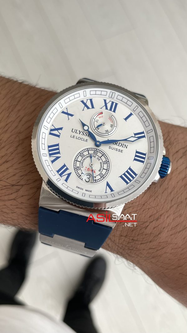 Ulysse Nardin Marine Chronometer Manufacture Beyaz Mavi Kadran 43mm Silver Replika Saat Ulysse Nardin Marine Chronometer Manufacture Beyaz Mavi Kadran 43mm Silver Replika Saat