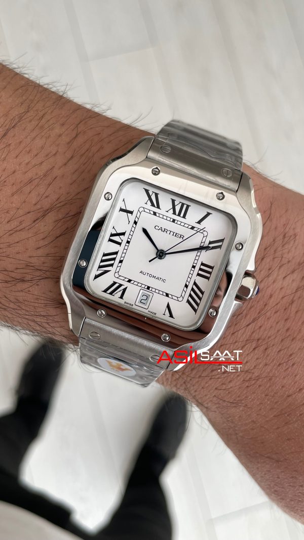 Cartier Santos WSSA0018 Beyaz Large 40mm Replika Saat Cartier Santos WSSA0018 Beyaz Large 40mm Replika Saat