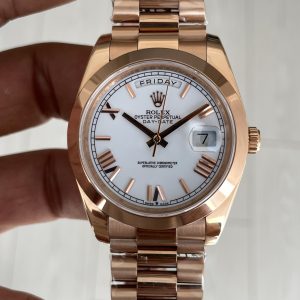 Rolex Day Date Beyaz Kadran President 40mm Rosegold Smooth Bezel Replika Saat
